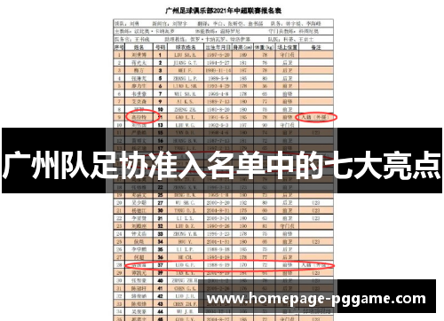 广州队足协准入名单中的七大亮点