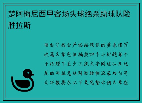 楚阿梅尼西甲客场头球绝杀助球队险胜拉斯 楚阿梅尼西甲客场头球绝杀助球队险胜拉斯